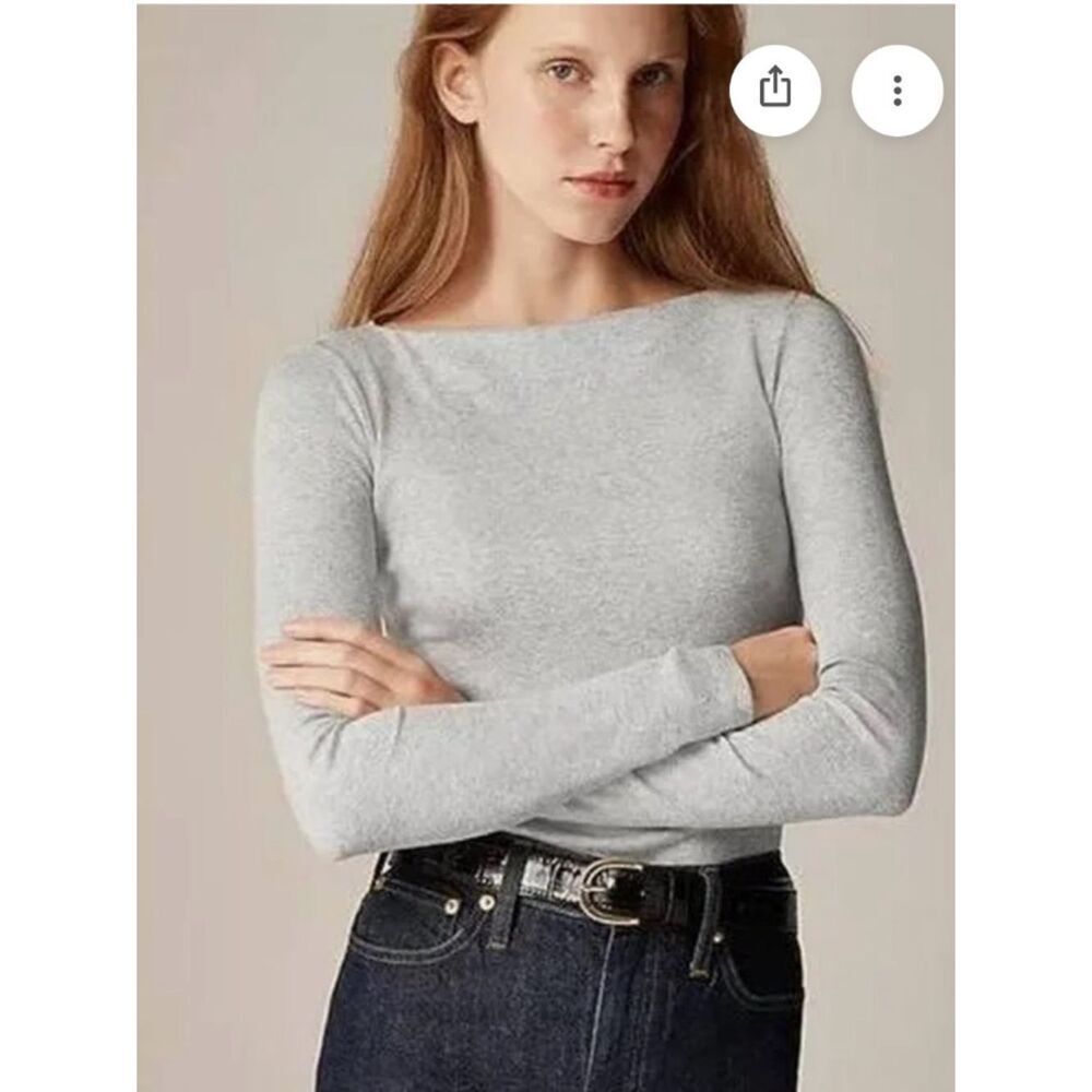 J. Crew Light Gray Boatneck Fine Ribbed Knit Top elevated basic size Medium